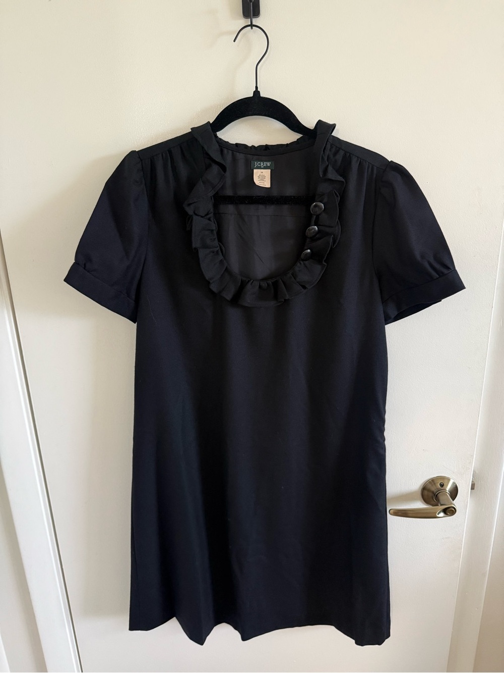 J. Crew Wool Blend Black Ruffle Scoop Neck Dress